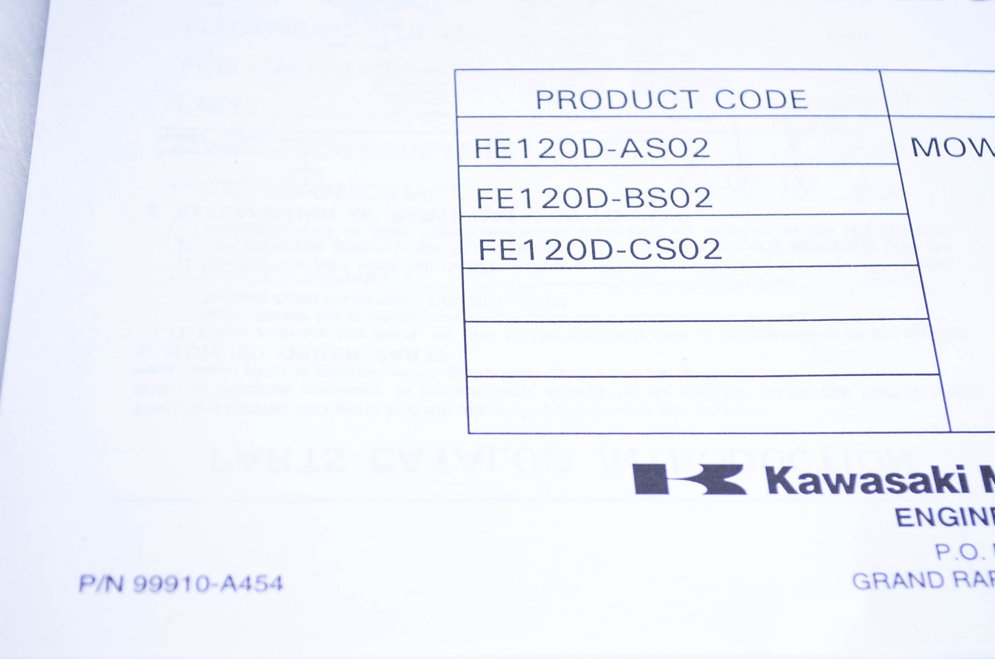 New OEM Kawasaki 99910-A454 Parts Catalog FE120D NOS