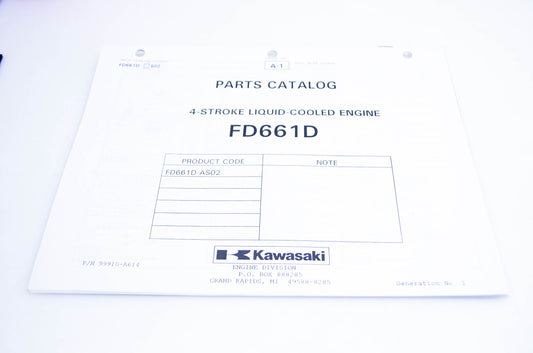 New OEM Kawasaki 99910-A614 Parts Catalog FD661D NOS