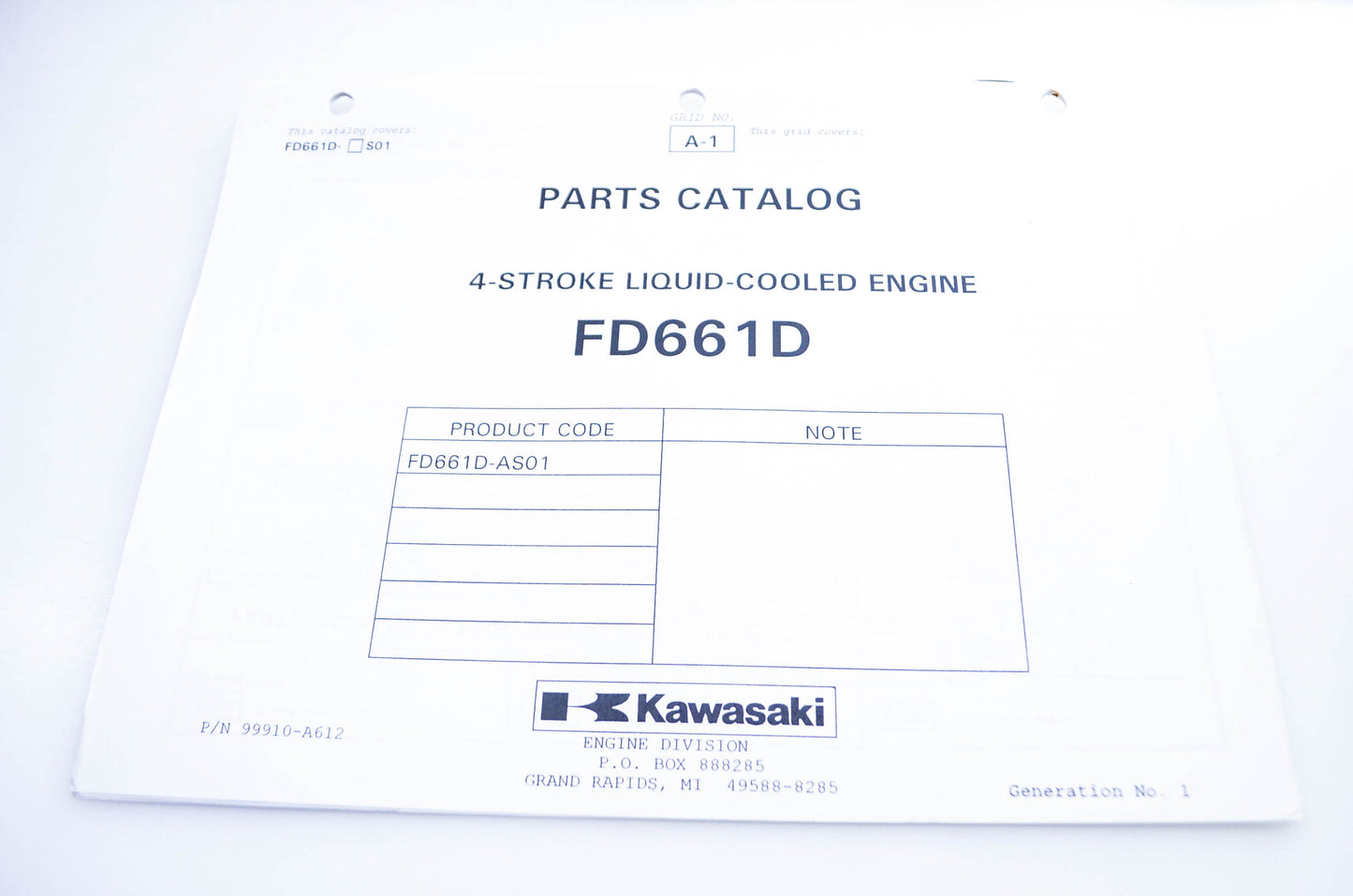 New OEM Kawasaki 99910-A612 Parts Catalog FD661D NOS