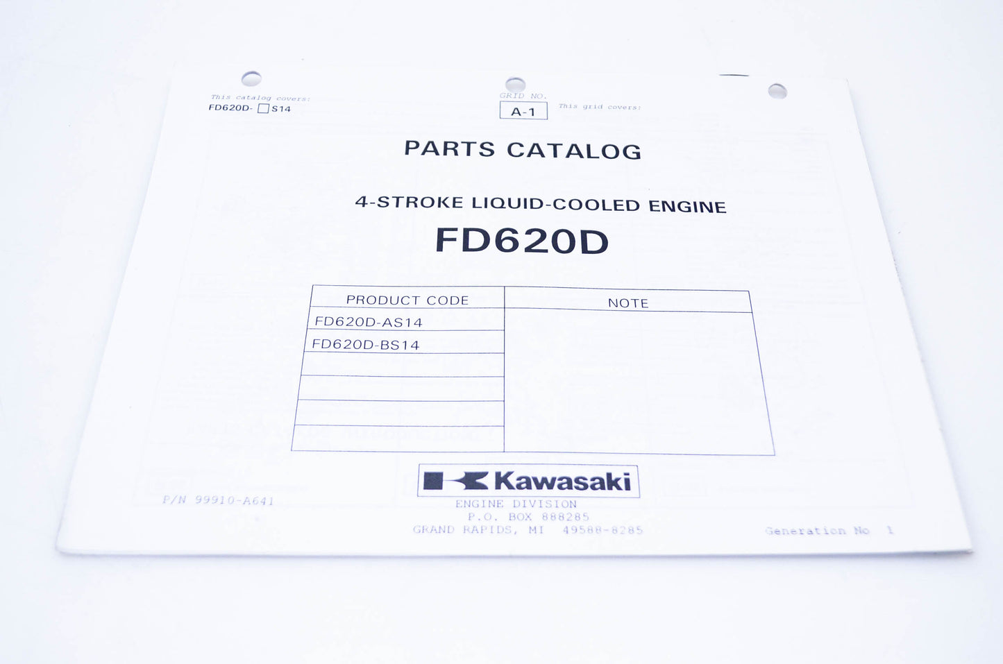 New OEM Kawasaki 99910-A641 Parts Catalog FD620D NOS
