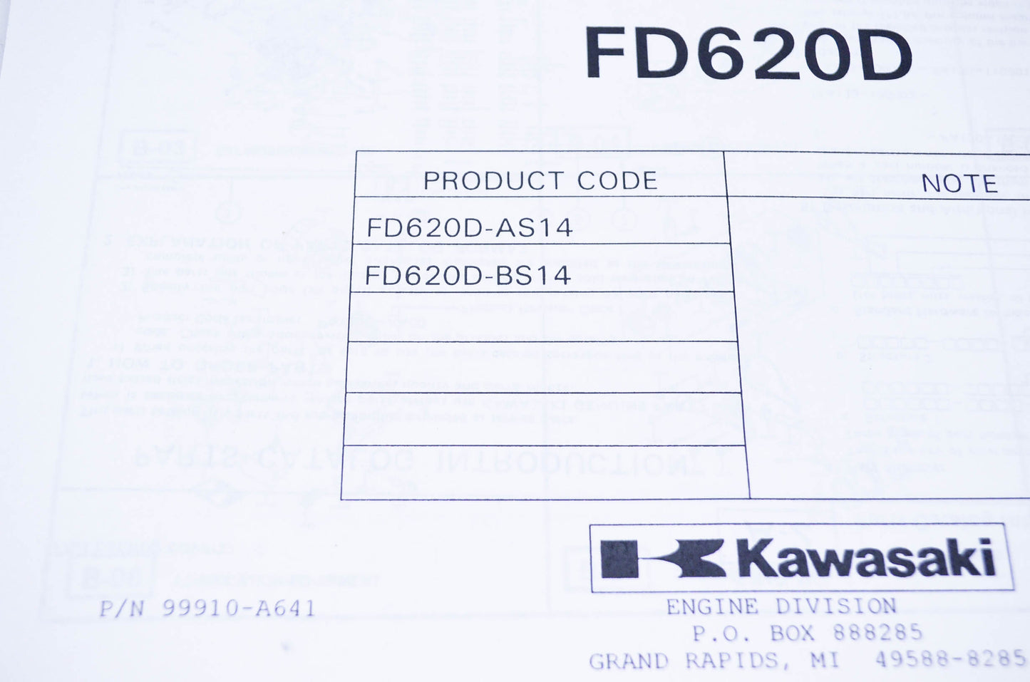 New OEM Kawasaki 99910-A641 Parts Catalog FD620D NOS