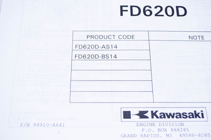 New OEM Kawasaki 99910-A641 Parts Catalog FD620D NOS