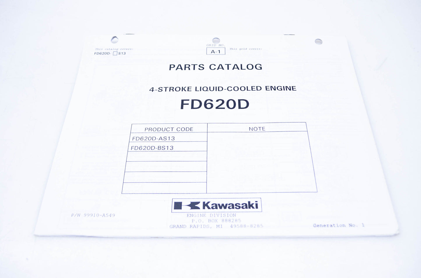 New OEM Kawasaki 99910-A549 Parts Catalog FD620D NOS