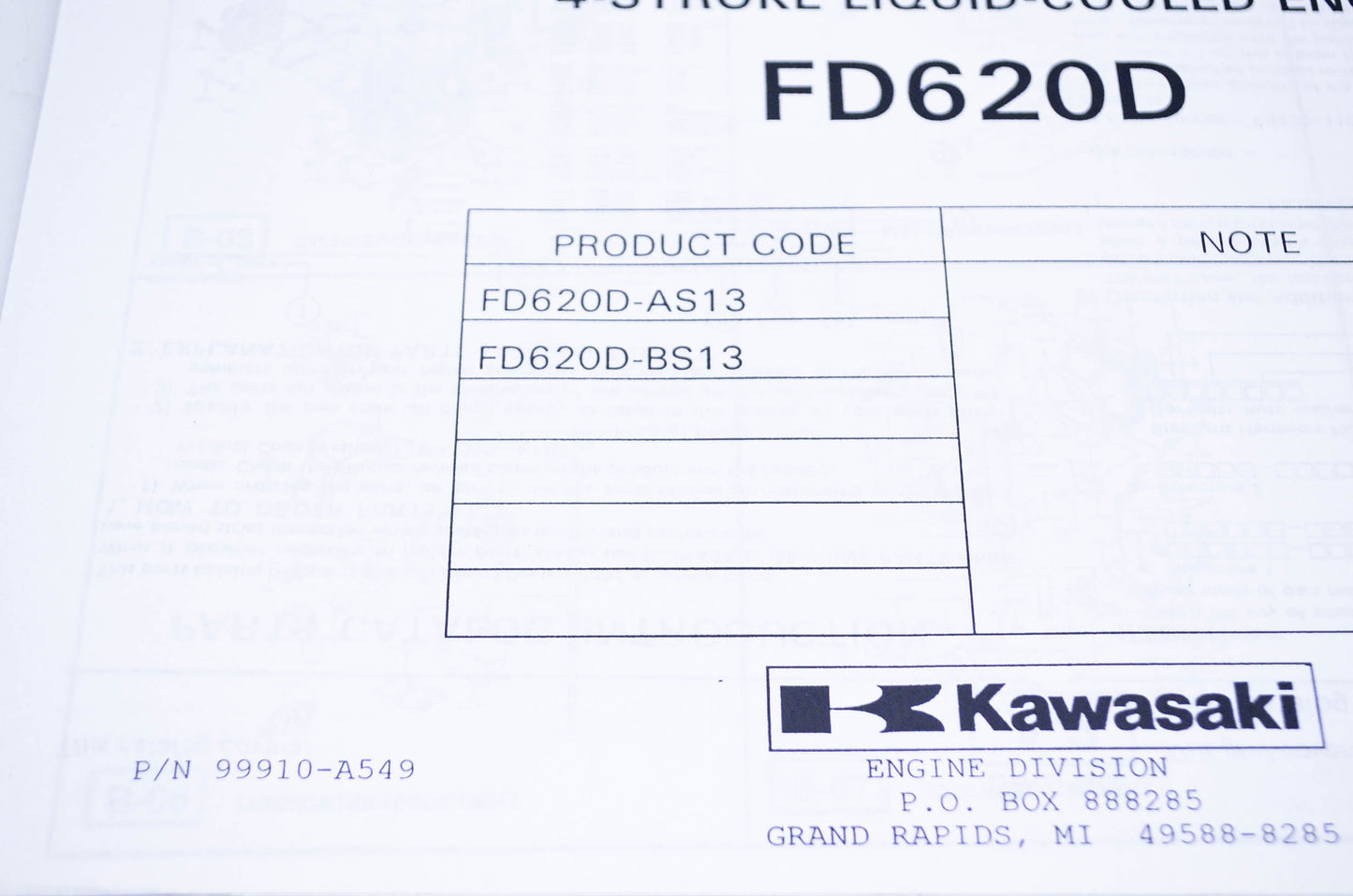 New OEM Kawasaki 99910-A549 Parts Catalog FD620D NOS