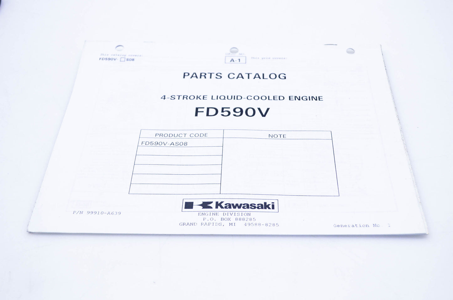 New OEM Kawasaki 99910-A639 Parts Catalog FD590V NOS