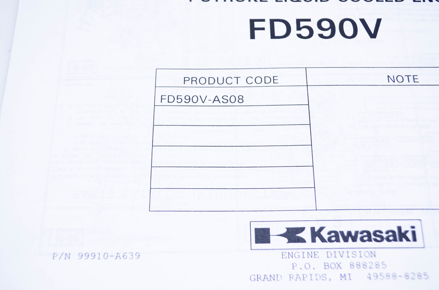 New OEM Kawasaki 99910-A639 Parts Catalog FD590V NOS