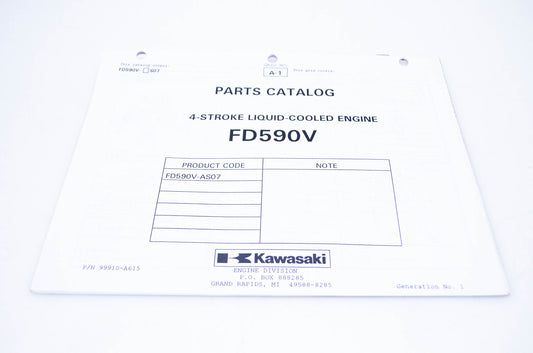 New OEM Kawasaki 99910-A615 Parts Catalog FD590V NOS