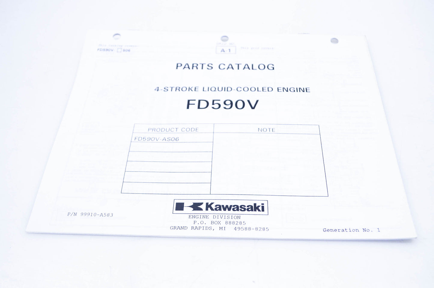 New OEM Kawasaki 99910-A583 Parts Catalog FD590V NOS