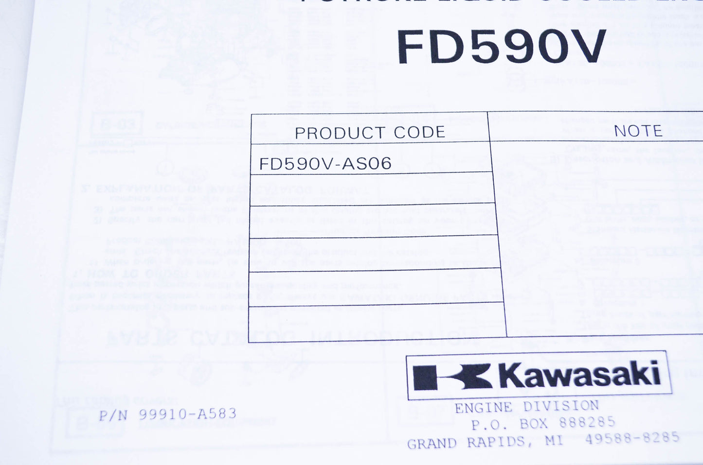 New OEM Kawasaki 99910-A583 Parts Catalog FD590V NOS