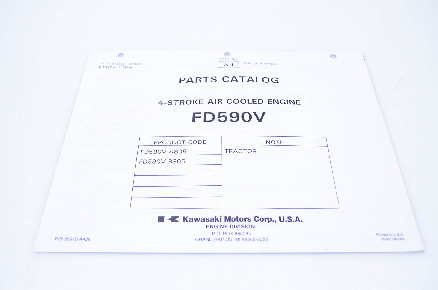 New OEM Kawasaki 99910-A426 Parts Catalog FD590V NOS