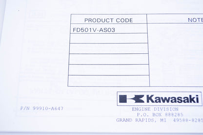 New OEM Kawasaki 99910-A647 Parts Catalog FD501V NOS