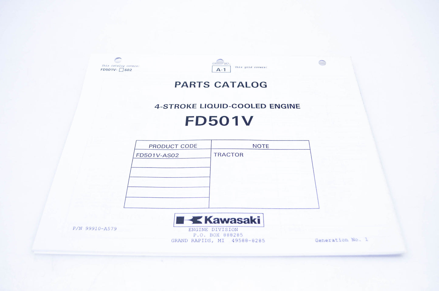 New OEM Kawasaki 99910-A579 Parts Catalog FD501V NOS