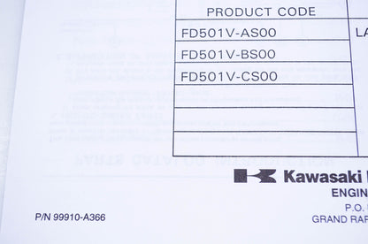 New OEM Kawasaki 99910-A366 Parts Catalog FD501V NOS