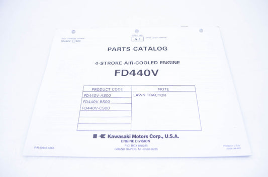 New OEM Kawasaki 99910-A365 Parts Catalog FD440V NOS