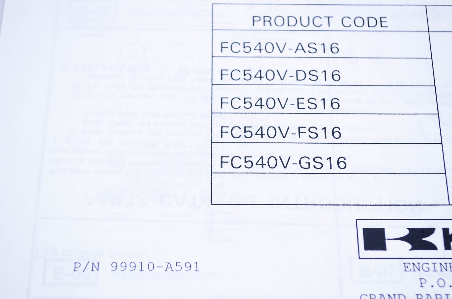 New OEM Kawasaki 99910-A591 Parts Catalog FC540V NOS