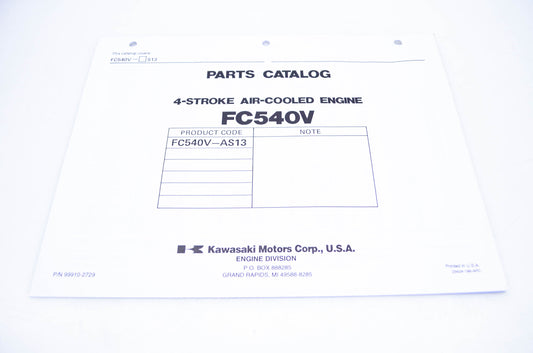New OEM Kawasaki 99910-2729 Parts Catalog FC540V NOS