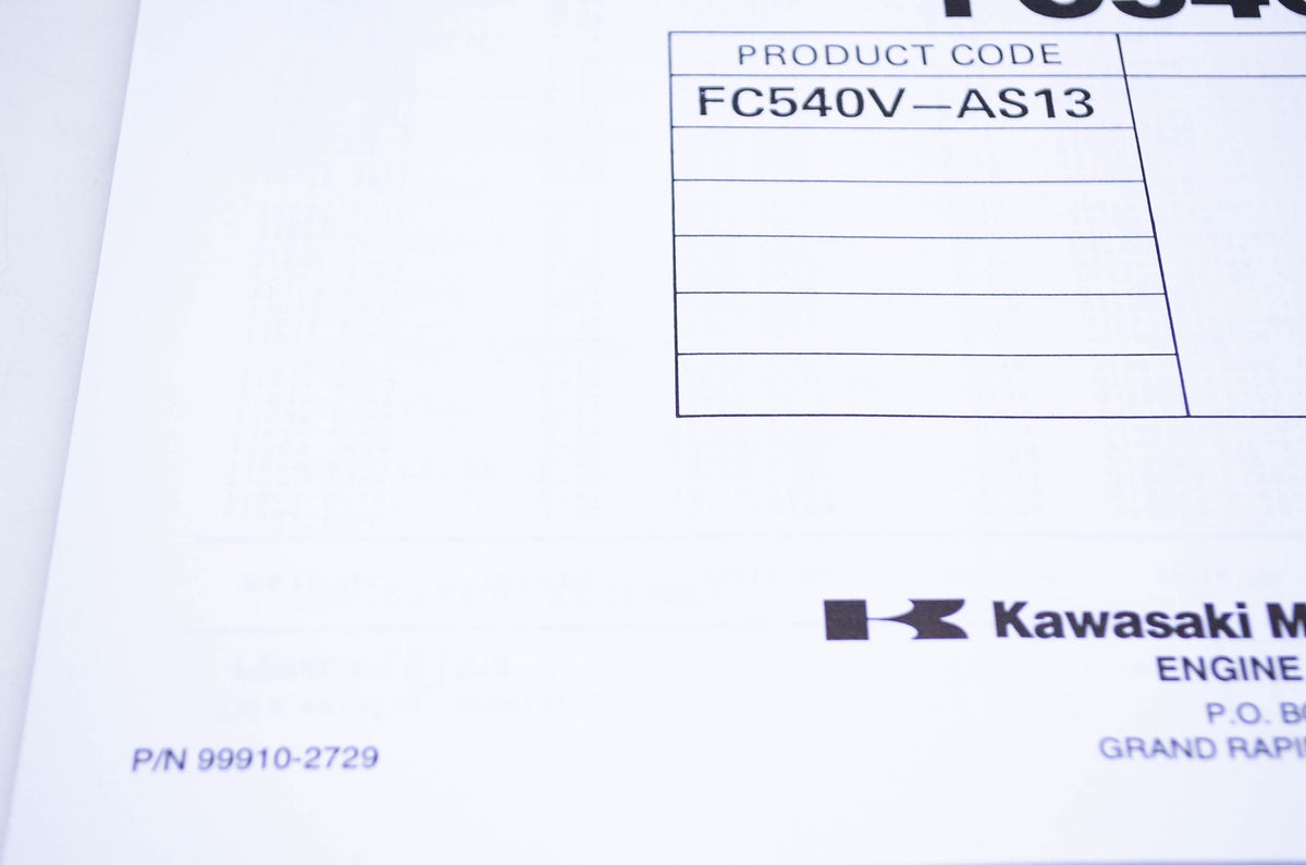 New OEM Kawasaki 99910-2729 Parts Catalog FC540V NOS