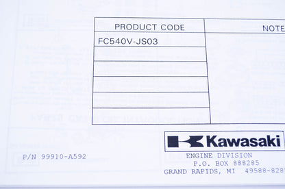 New OEM Kawasaki 99910-A592 Parts Catalog FC540V NOS