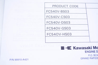 New OEM Kawasaki 99910-A421 Parts Catalog FC540V NOS