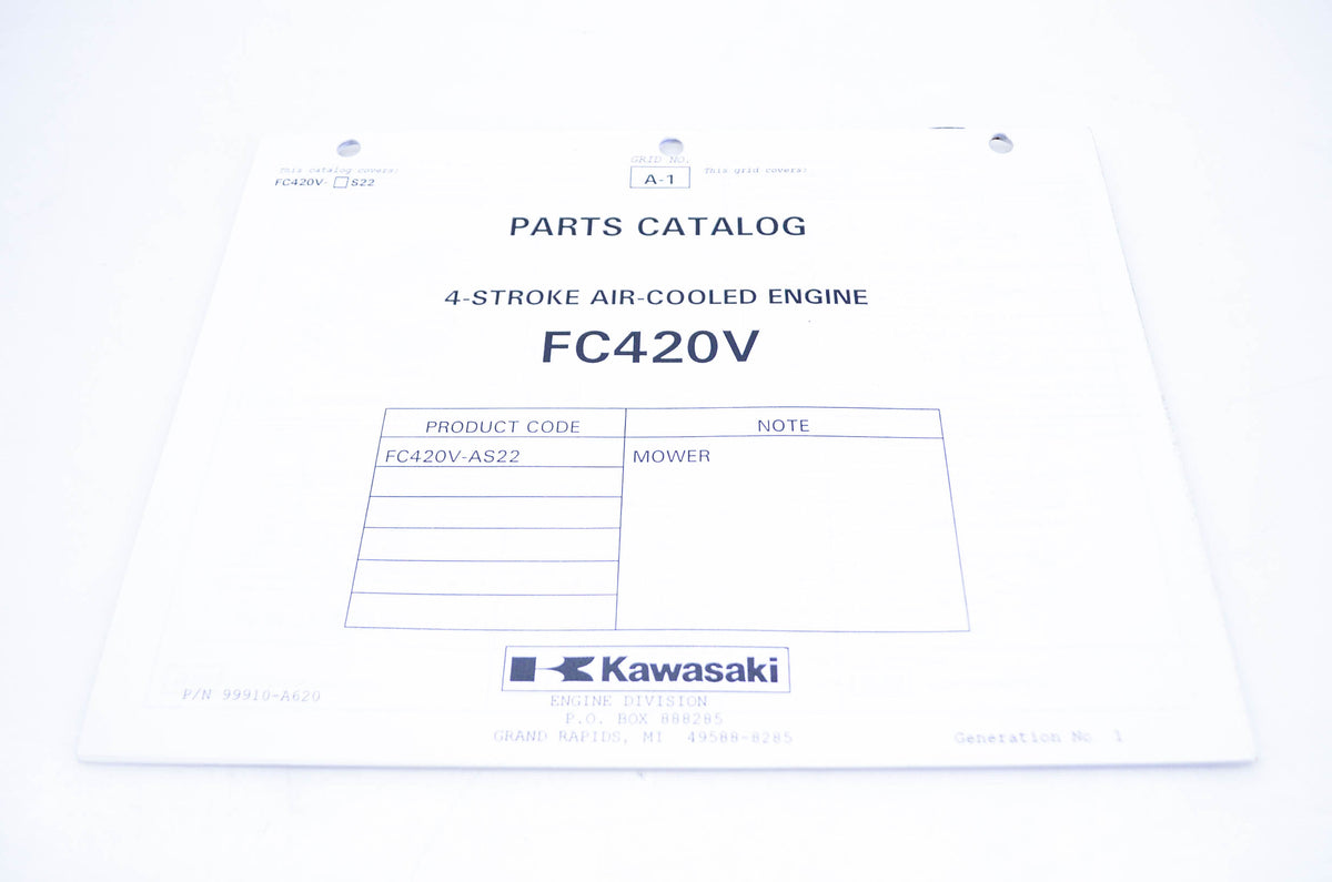 New OEM Kawasaki 99910-A620 Parts Catalog FC420V NOS