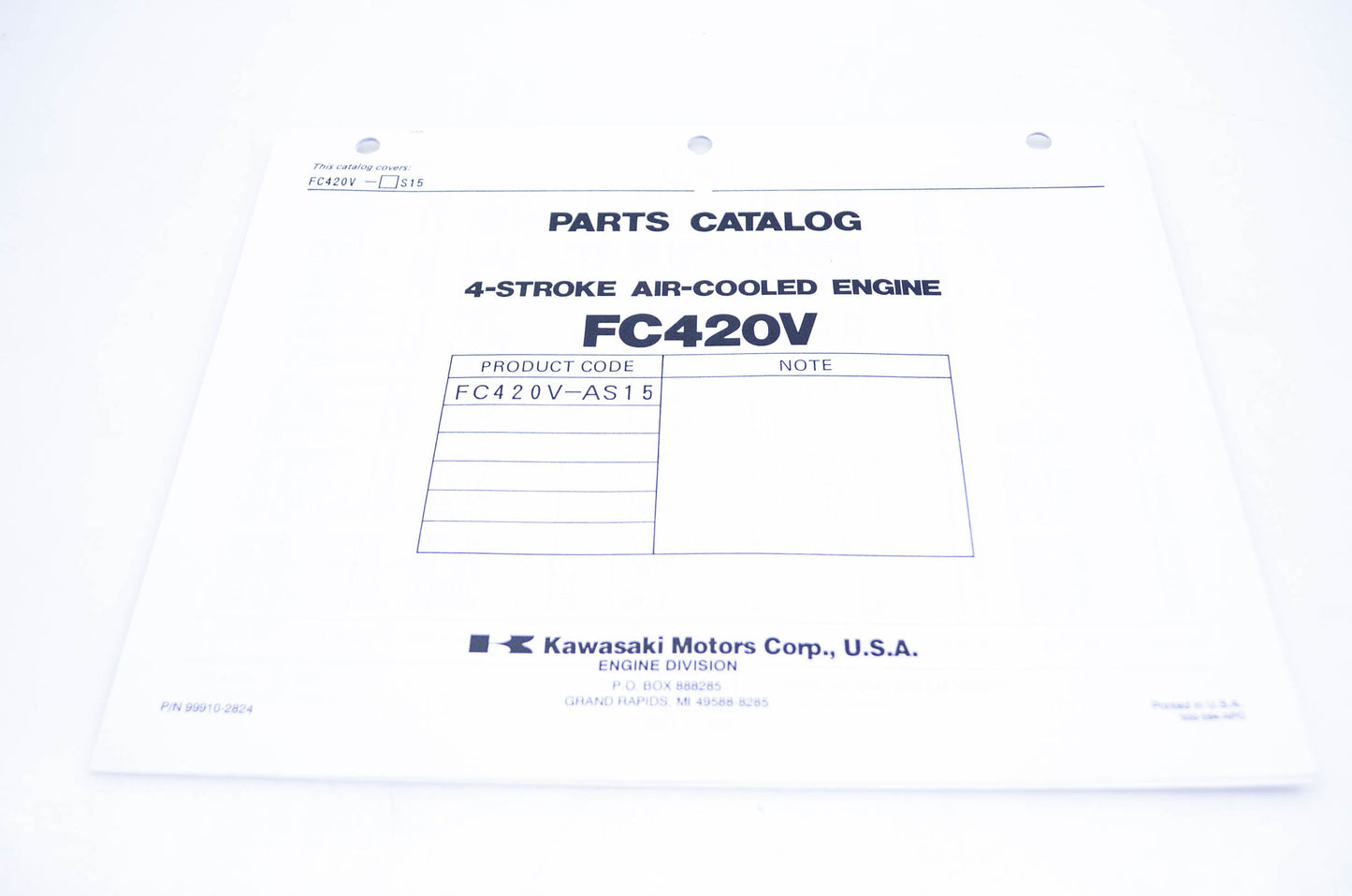 New OEM Kawasaki 99910-2824 Parts Catalog FC420V NOS