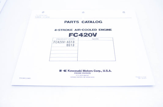 New OEM Kawasaki 99910-2820 Parts Catalog FC420V NOS