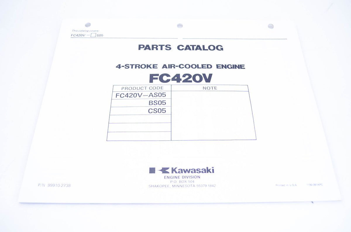 New OEM Kawasaki 99910-2738 Parts Catalog FC420V NOS