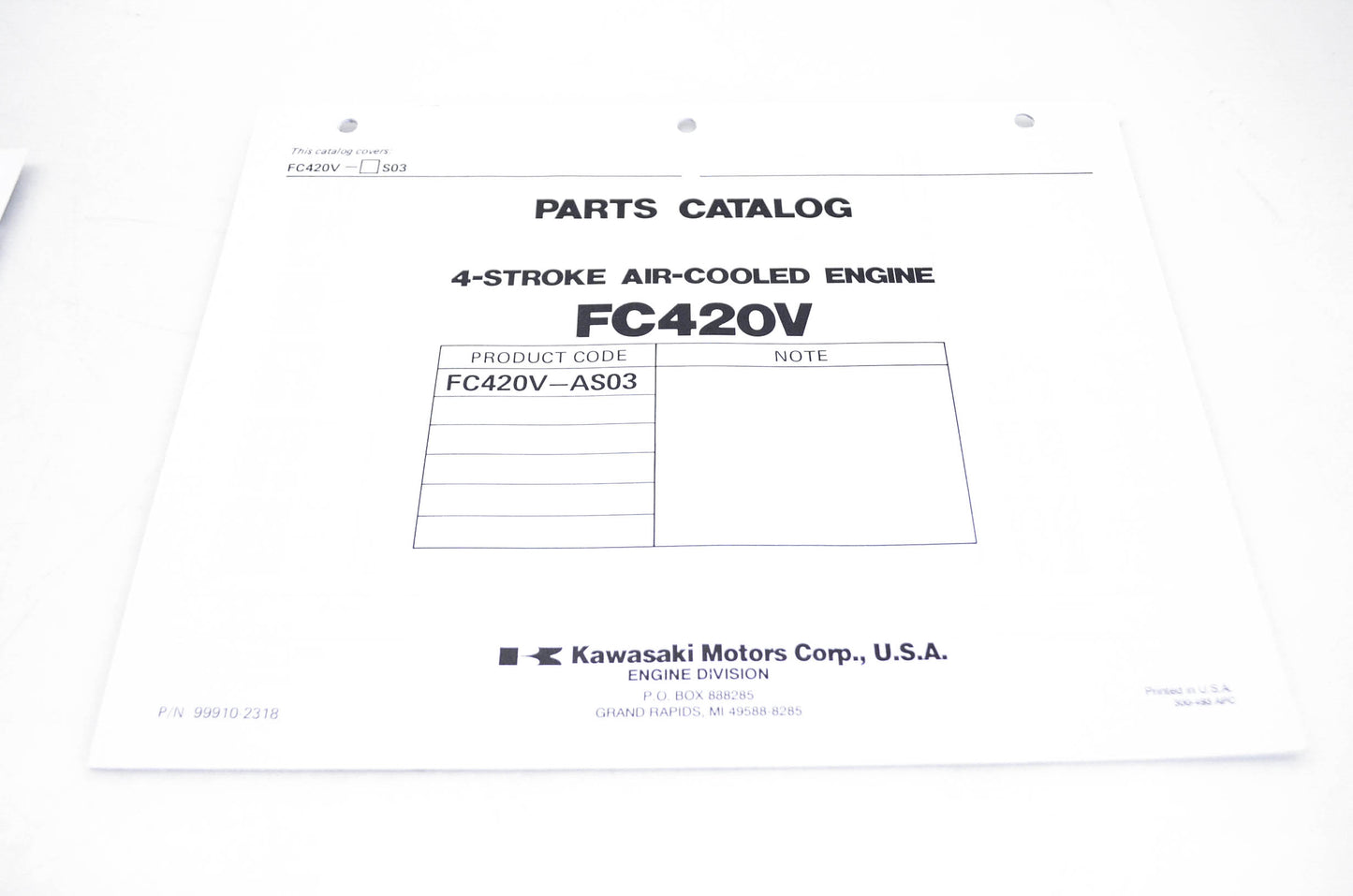 New OEM Kawasaki 99910-2318 Parts Catalog FC420V NOS