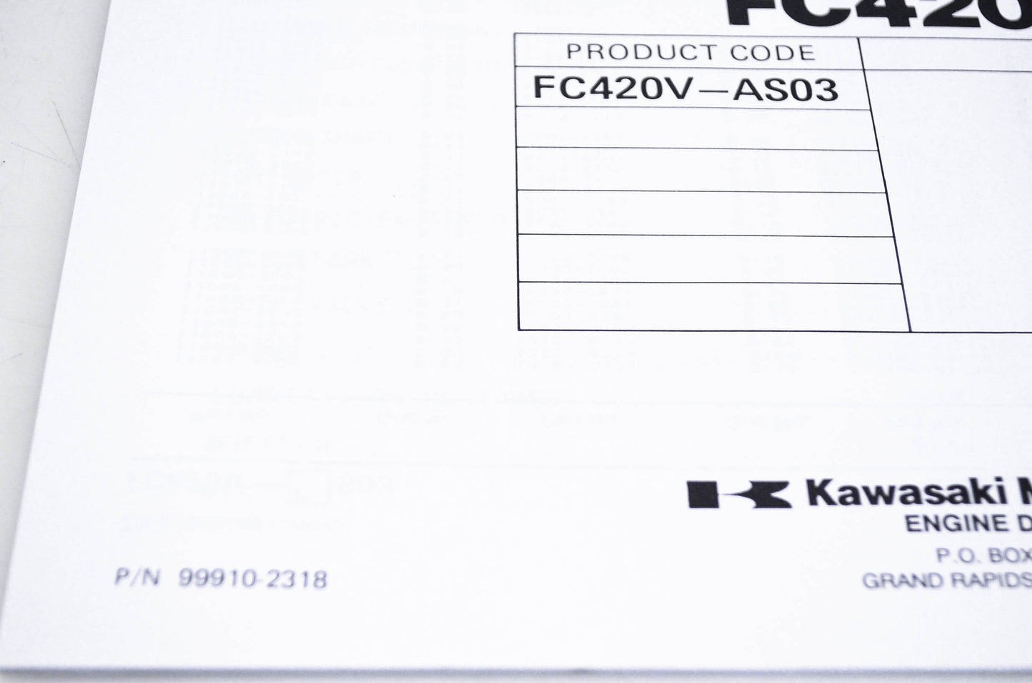 New OEM Kawasaki 99910-2318 Parts Catalog FC420V NOS