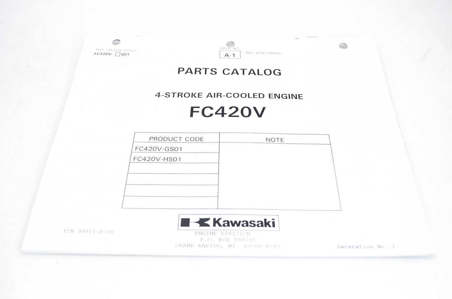 New OEM Kawasaki 99910-A598 Parts Catalog FC420V NOS