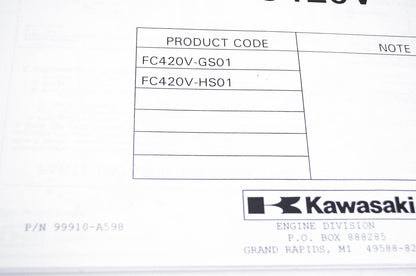 New OEM Kawasaki 99910-A598 Parts Catalog FC420V NOS