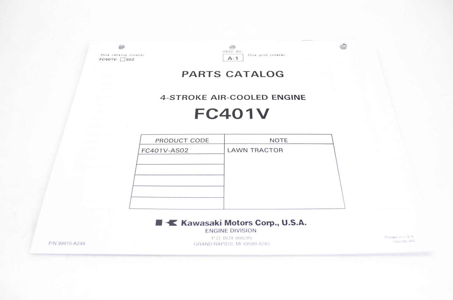 New OEM Kawasaki 99910-A299 Parts Catalog FC401V NOS