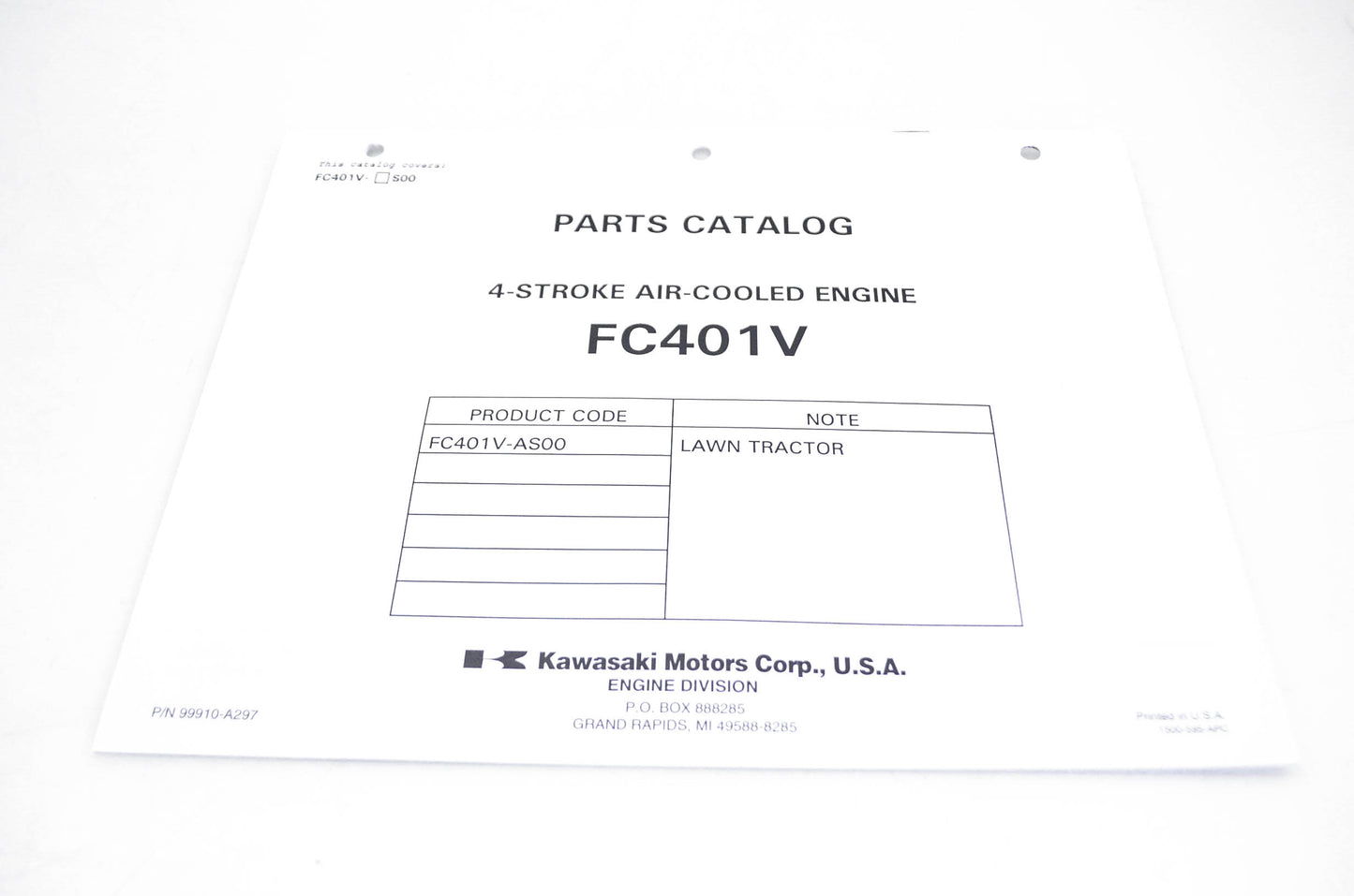 New OEM Kawasaki 99910-A297 Parts Catalog FC401V NOS