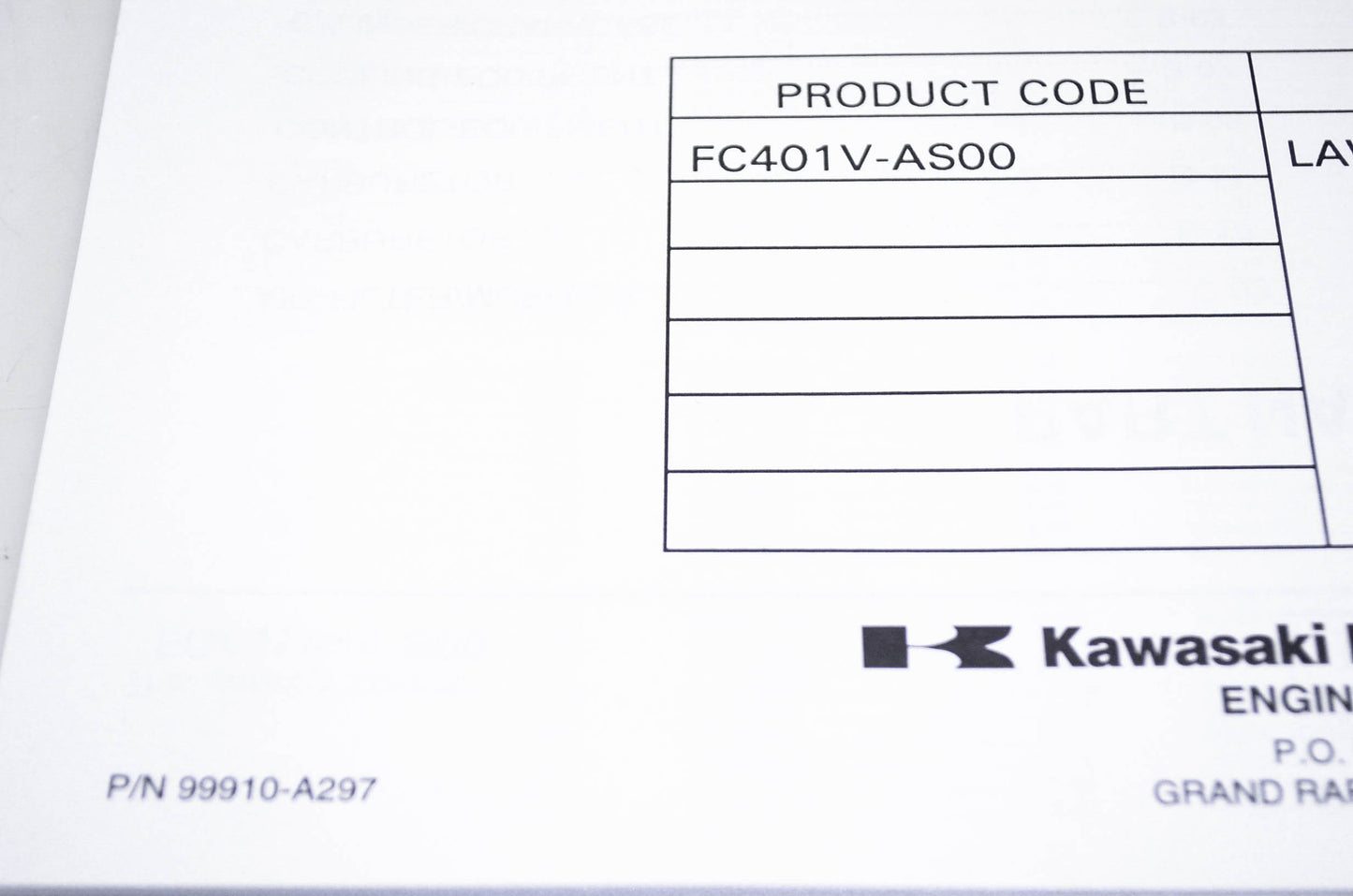 New OEM Kawasaki 99910-A297 Parts Catalog FC401V NOS