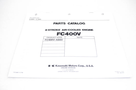 New OEM Kawasaki 99910-2789 Parts Catalog FC400V NOS