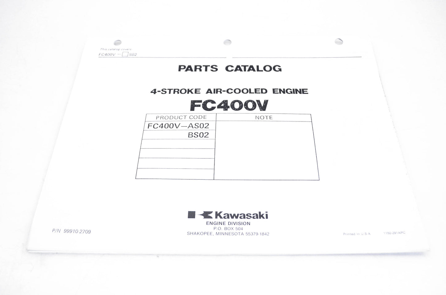 New OEM Kawasaki 99910-2709 Parts Catalog FC400V NOS