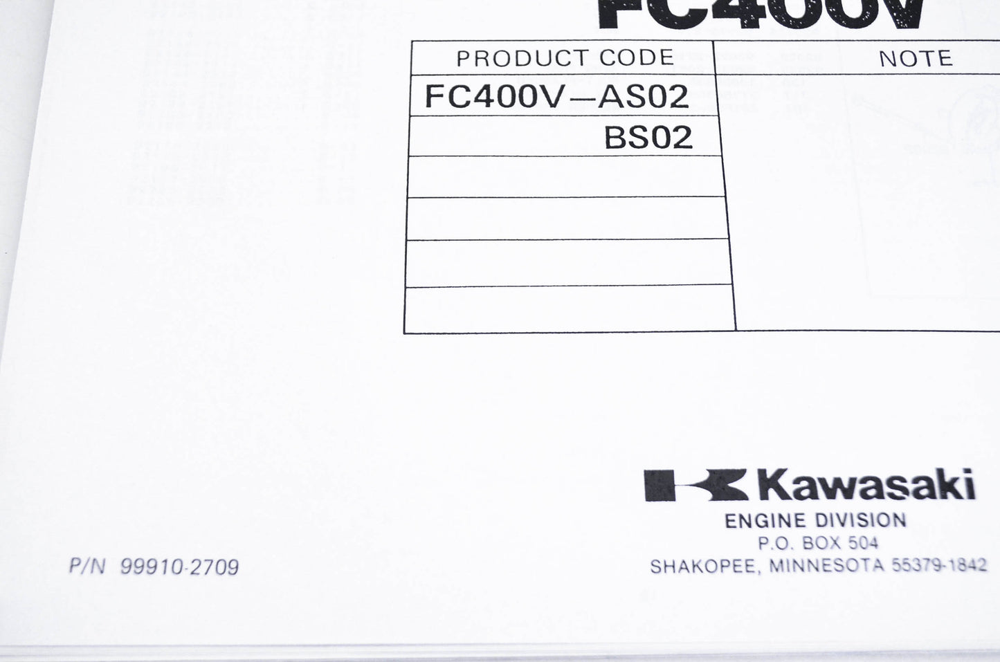 New OEM Kawasaki 99910-2709 Parts Catalog FC400V NOS