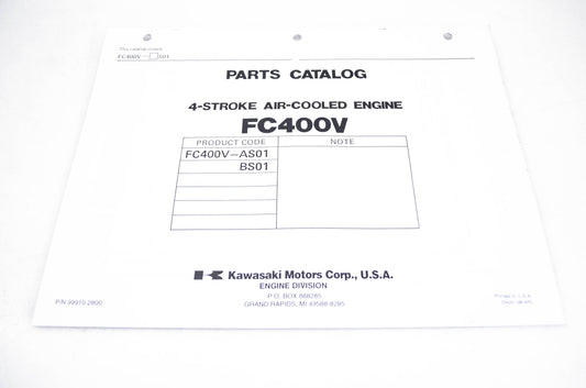 New OEM Kawasaki 99910-2800 Parts Catalog FC400V NOS