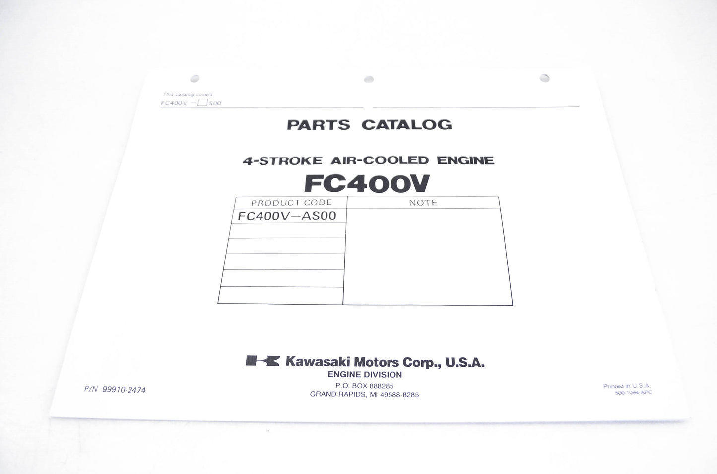 New OEM Kawasaki 99910-2474 Parts Catalog FC400V NOS