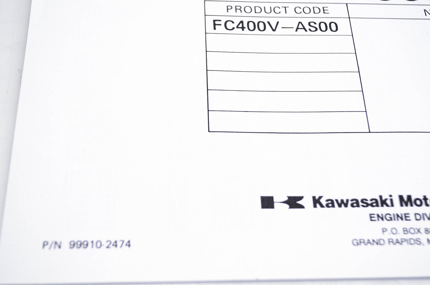 New OEM Kawasaki 99910-2474 Parts Catalog FC400V NOS