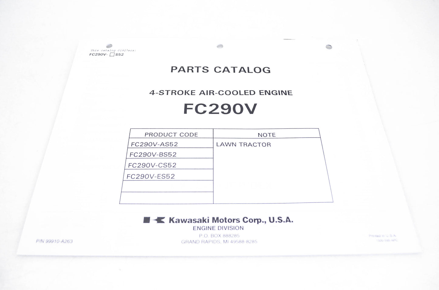 New OEM Kawasaki 99910-A263 Parts Catalog FC290V NOS