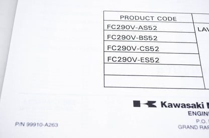 New OEM Kawasaki 99910-A263 Parts Catalog FC290V NOS