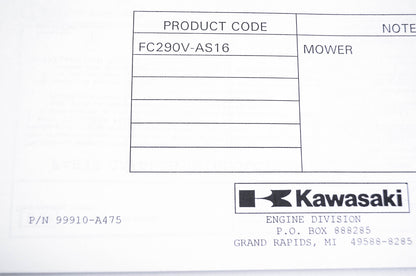 New OEM Kawasaki 99910-A475 Parts Catalog FC290V NOS