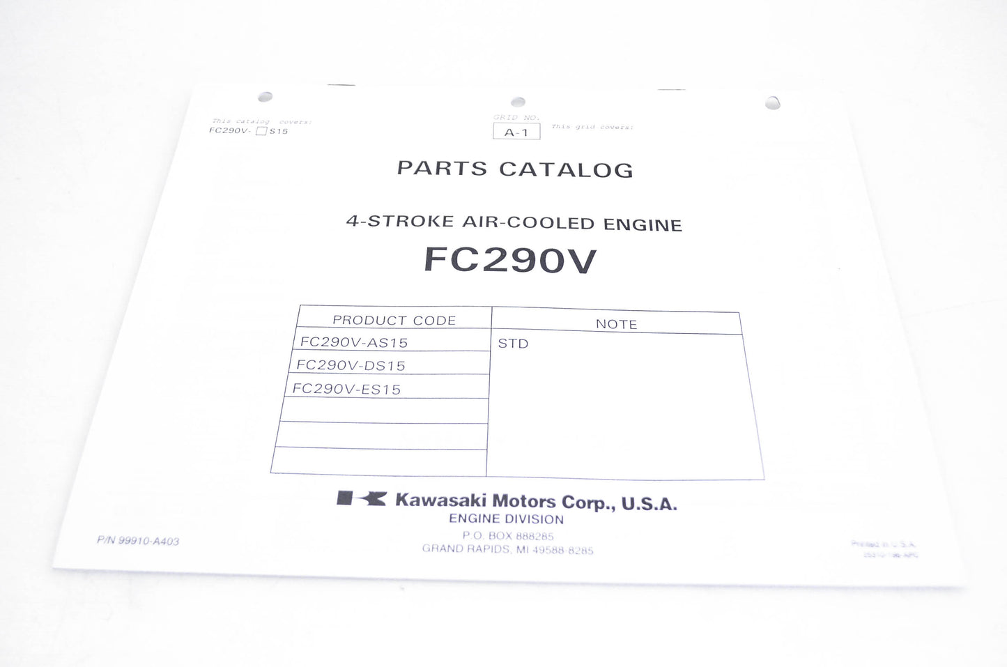 New OEM Kawasaki 99910-A403 Parts Catalog FC290V NOS