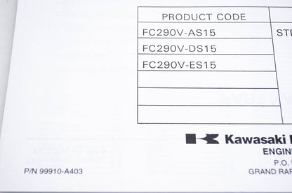 New OEM Kawasaki 99910-A403 Parts Catalog FC290V NOS