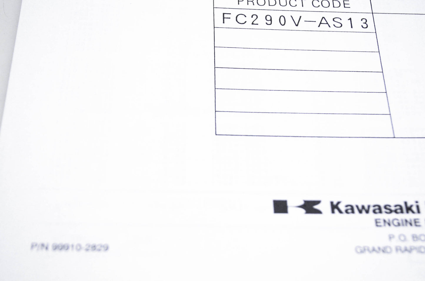 New OEM Kawasaki 99910-2829 Parts Catalog FC290V NOS