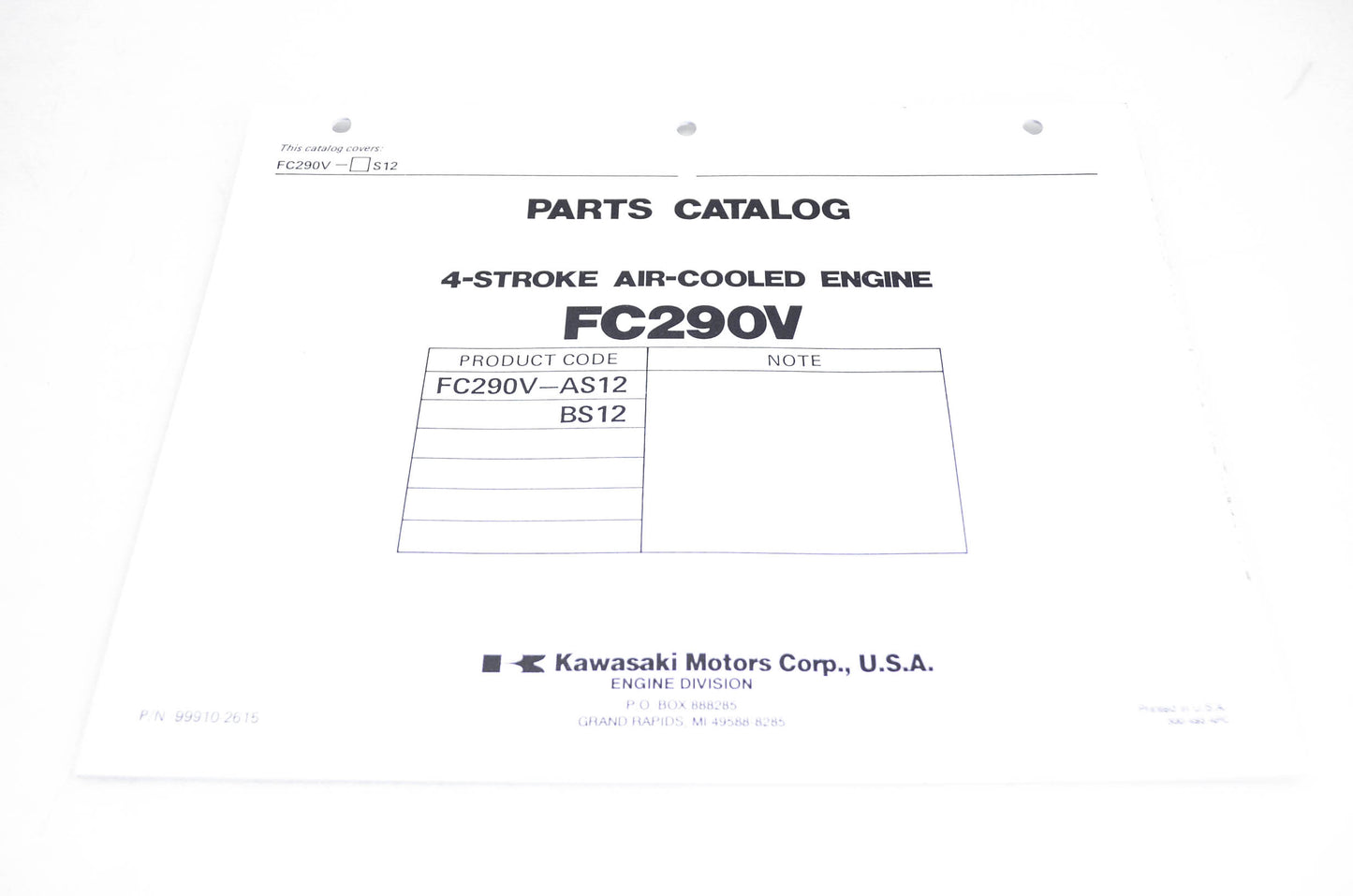New OEM Kawasaki 99910-2615 Parts Catalog FC290V NOS