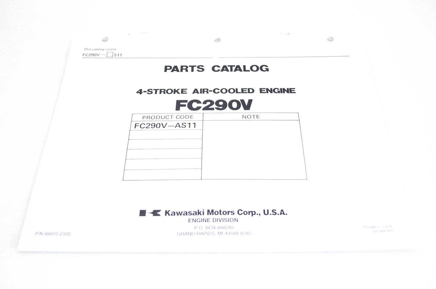 New OEM Kawasaki 99910-2335 Parts Catalog FC260V NOS