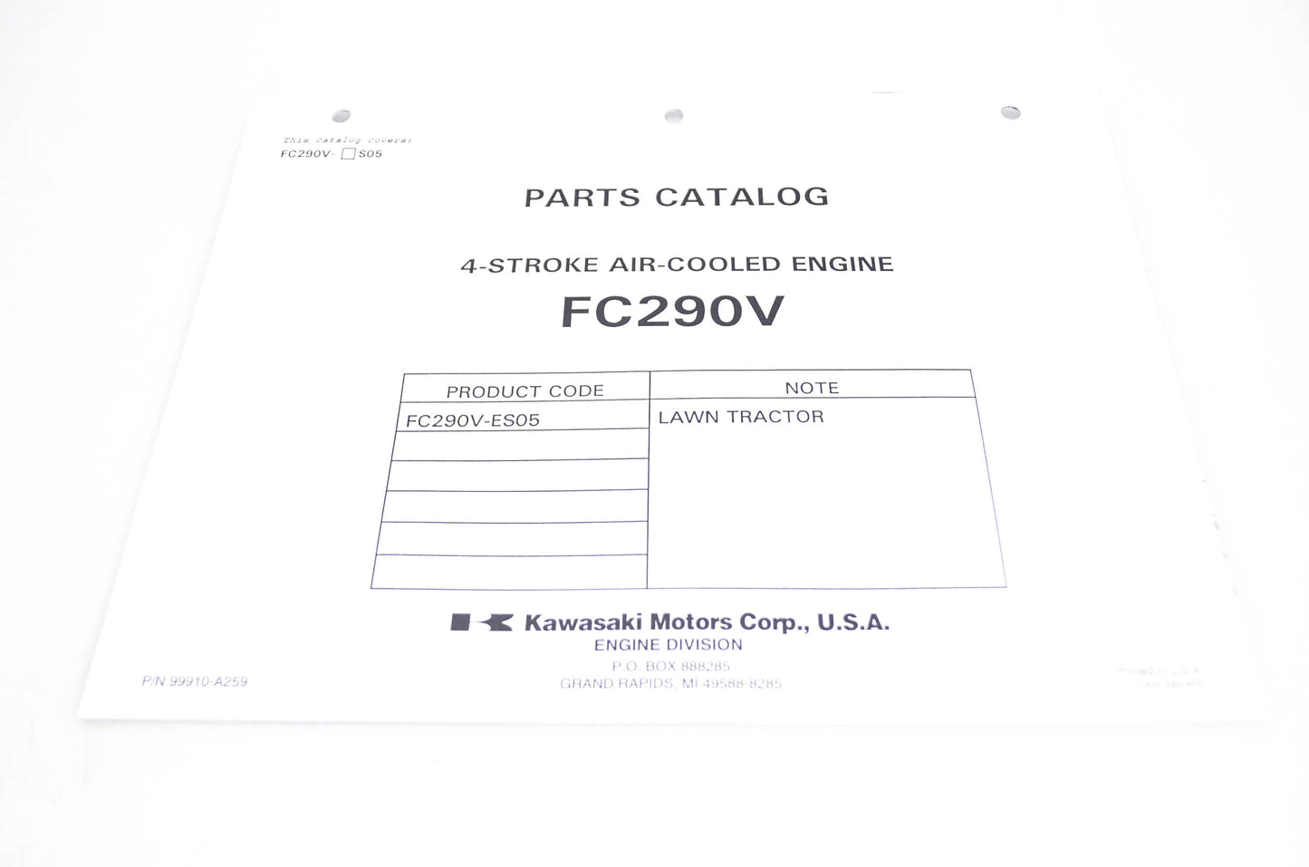 New OEM Kawasaki 99910-A259 Parts Catalog FC290V NOS