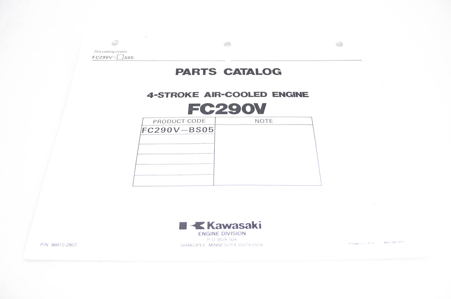 New OEM Kawasaki 99910-2807 Parts Catalog FC290V NOS